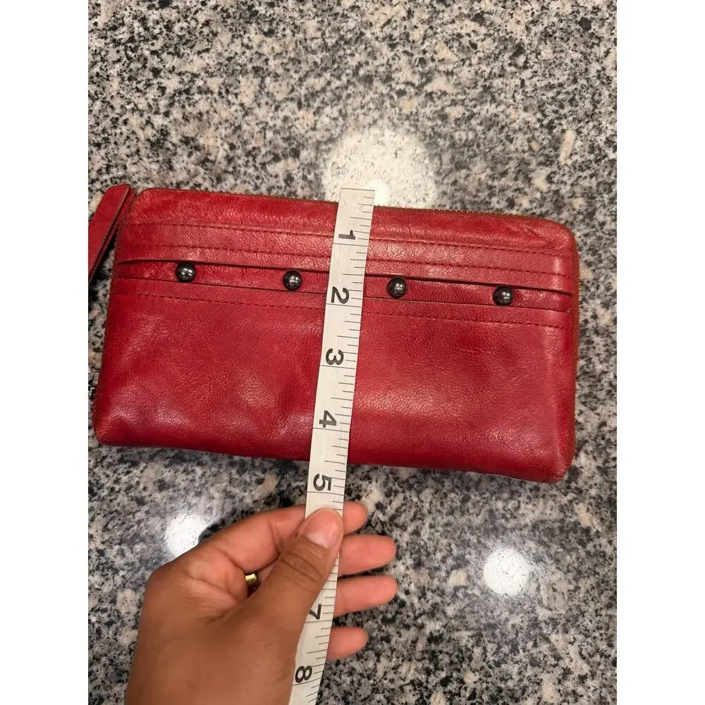 Perlina New York Red Leather Studded Zip-Around Wallet